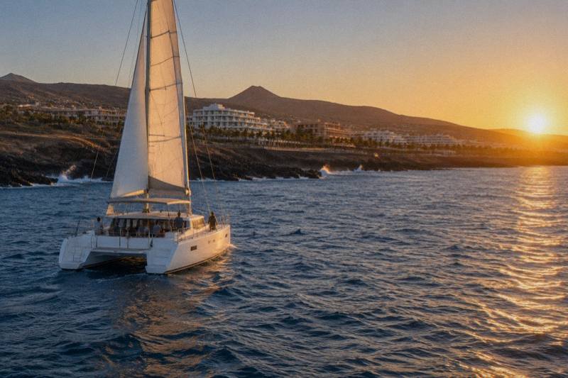 Tenerife: Sunset Catamaran Tour with Transfer, Buff & Drinks