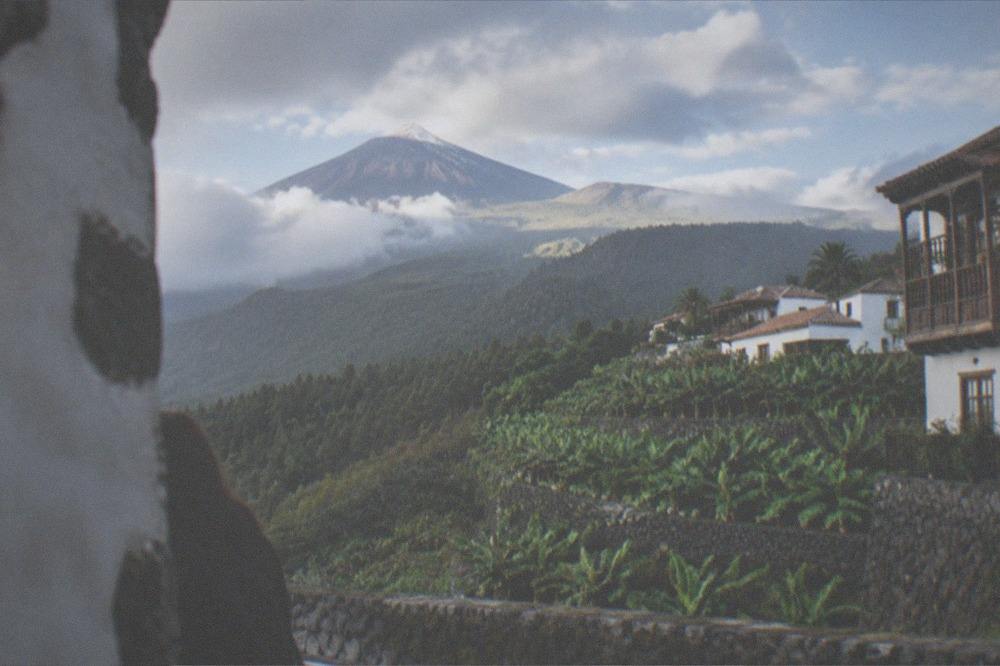 View from a mountain road over pine forest toward Teide