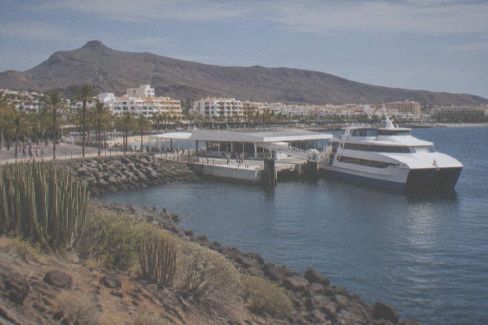 The ferry terminal at Los Cristianos with a fast ferry at the berth