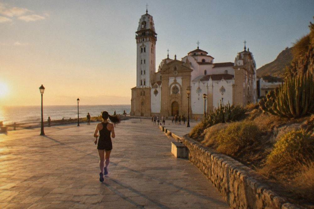 The plaza in front of the basilica with the Atlantic Ocean beyond it
