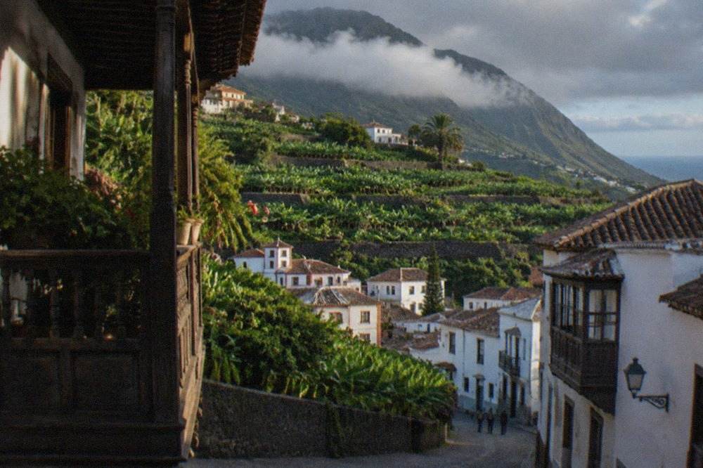A historic Canarian house with wooden balconies in La Orotava, Tenerife