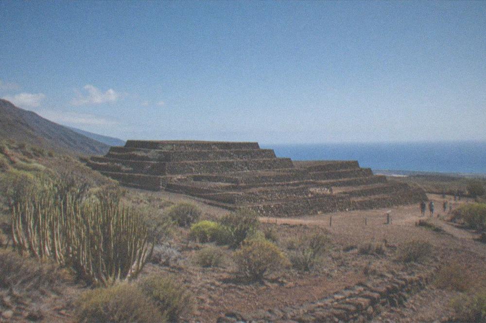 The stepped stone terraces of the Pyramids of Guimar under a clear sky