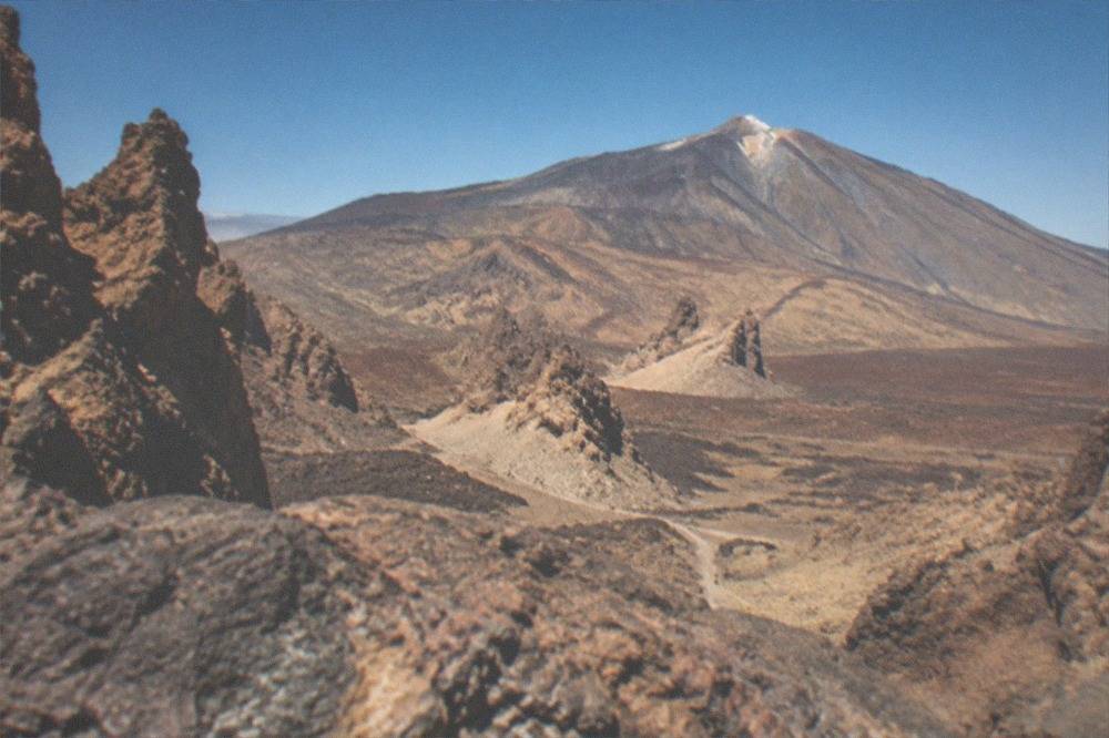 Mount Teide rising above the caldera floor as seen from the rocks near the Roques de Garcia