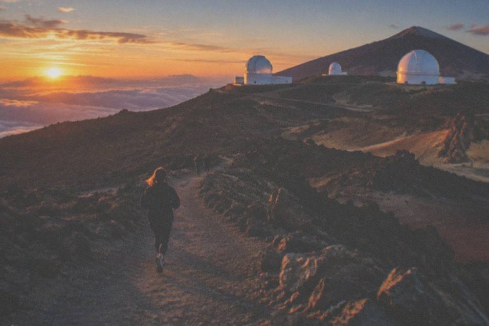 The Teide Observatory domes on the Izaña ridge at dusk