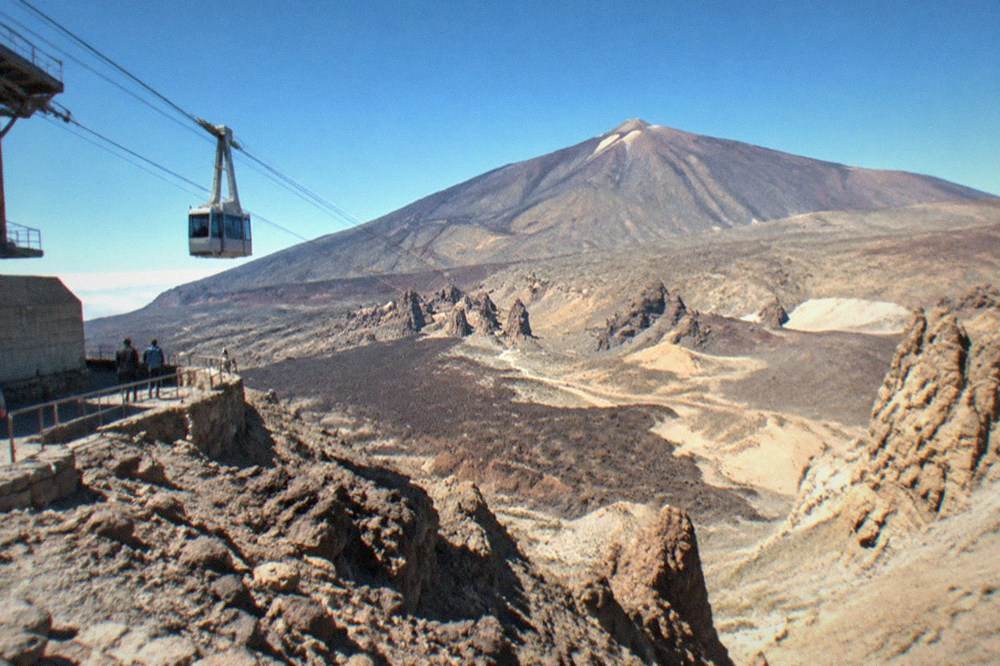 The upper cable car station at La Rambleta with the Teide crater trail beyond