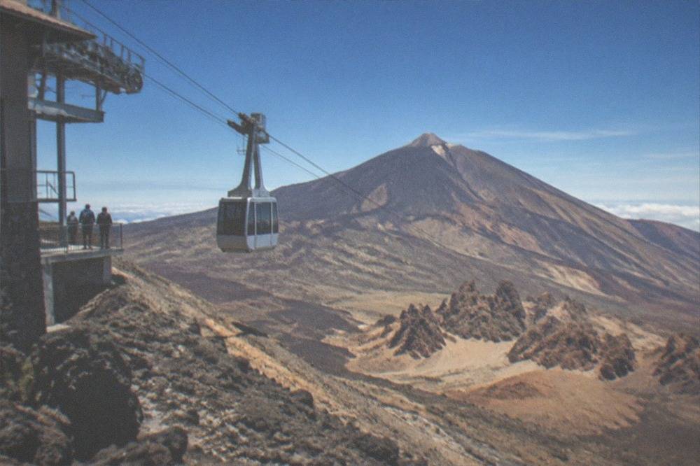 The cable car base station building on the volcanic slope of Mount Teide