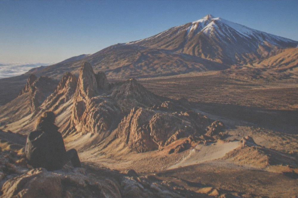 Snow patches on the upper slopes of Mount Teide in winter sunshine