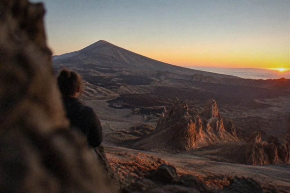 Sunset colours over the Teide caldera seen from a viewpoint in the national park