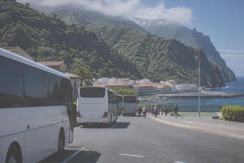 Buses at an island bus station in South Tenerife