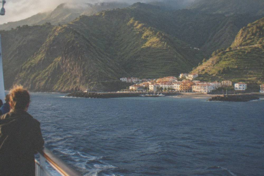 The ferry approaching La Gomera across the Atlantic from Tenerife