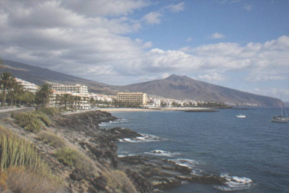 A green north Tenerife seafront town with trees and a rocky coastline