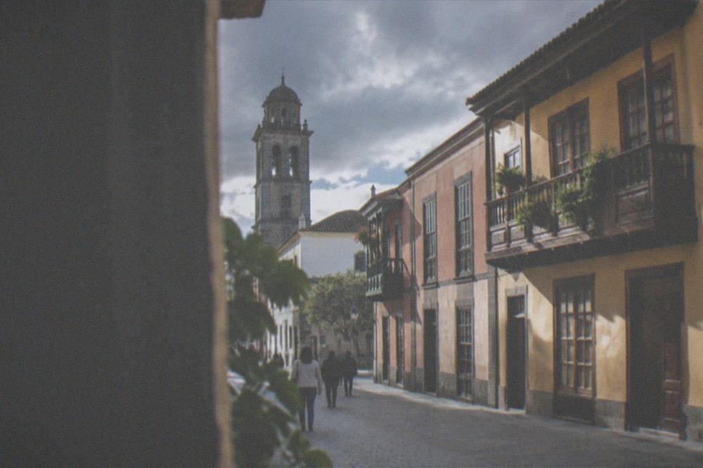 Colonial buildings and a church tower in the historic centre of La Laguna