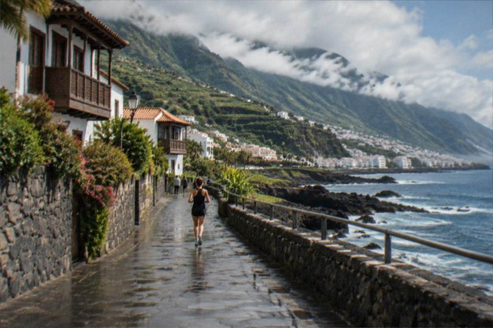 Green mountains and clouds over the northern coast of Tenerife near Puerto de la Cruz