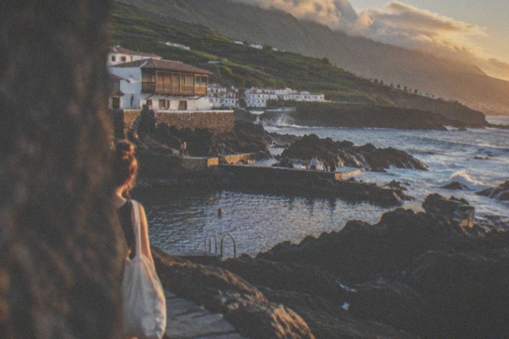 Evening light over rock pools and the Atlantic on the Tenerife coast