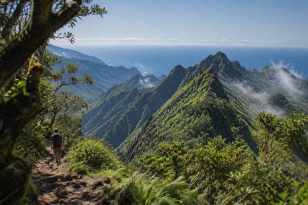 Coastline in south Tenerife with calm blue sea under a clear spring sky