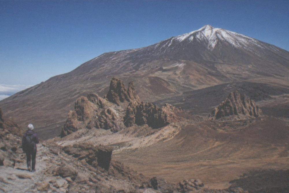 The volcanic slopes of Mount Teide with a dusting of winter snow