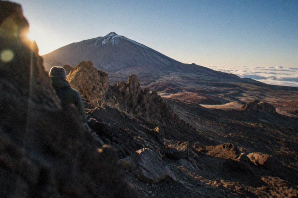 A viewpoint above the clouds in Teide National Park on a clear winter day