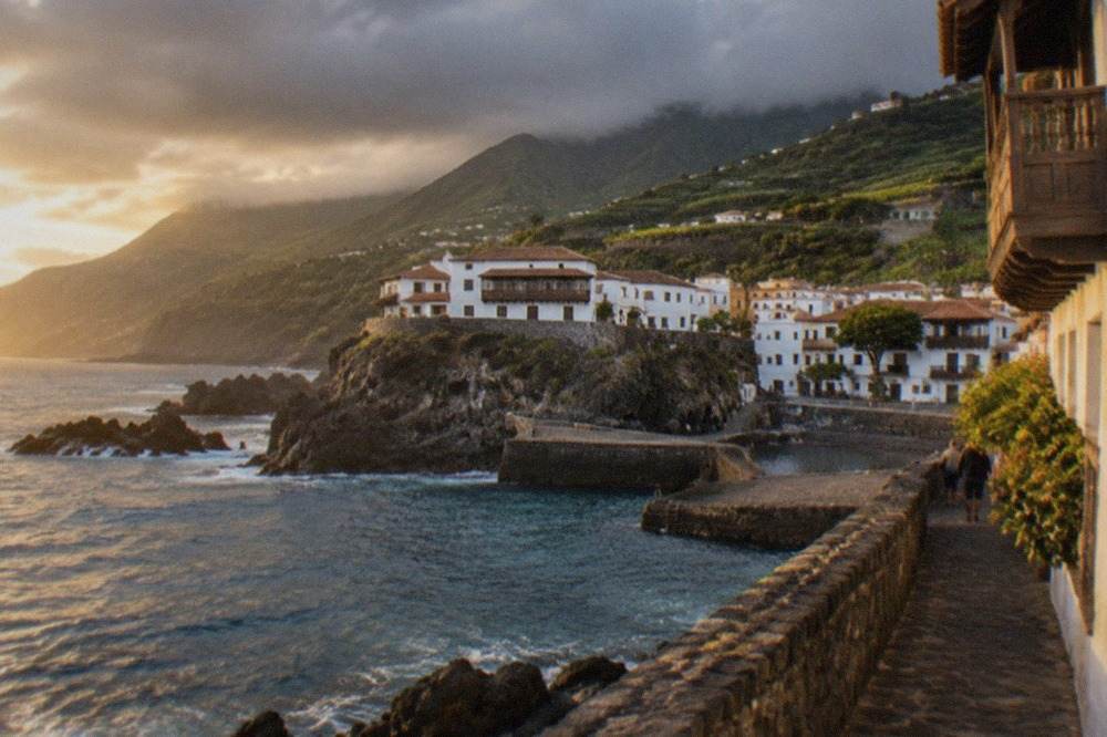 Rain clouds over green hills above Garachico in northern Tenerife