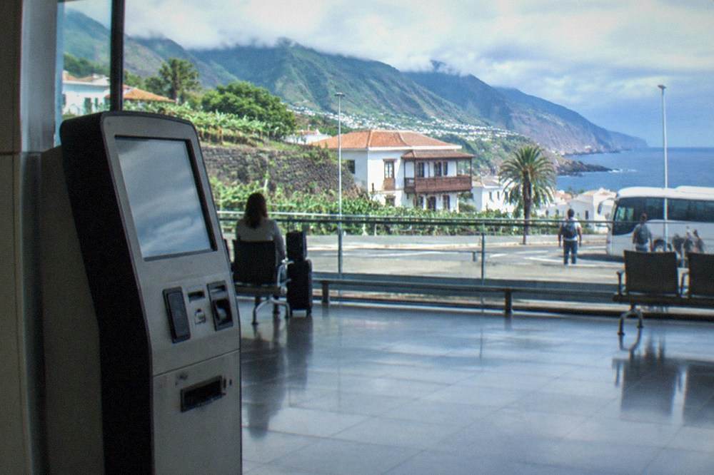 A ticket machine inside a Tenerife airport arrivals hall