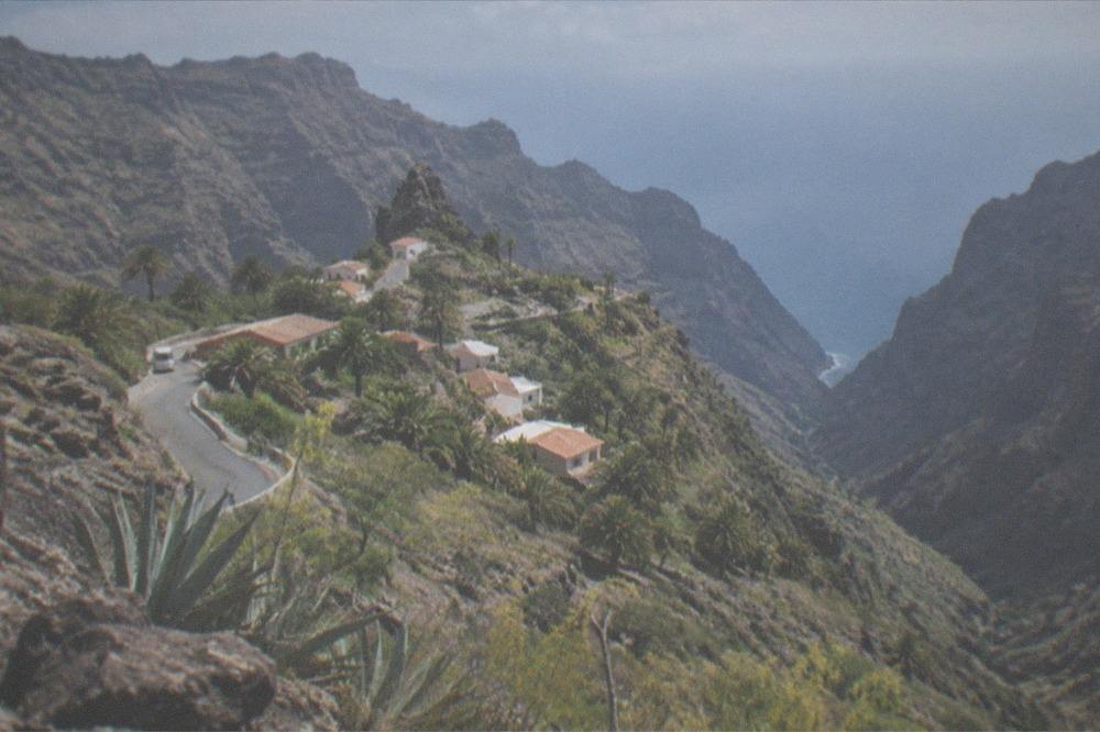 The village of Masca seen from a rocky ridge with the gorge below